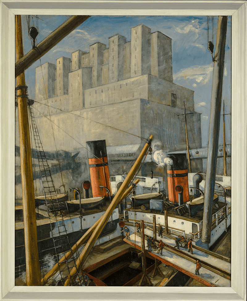 Figure 10 : Adrien Hébert. Le port de Montréal, 1924. Huile sur toile, 153 x 122,5 cm. Collection du MNBAQ. Achat en 1975 (1975.289). Photographe : MNBAQ, Idra Labrie.