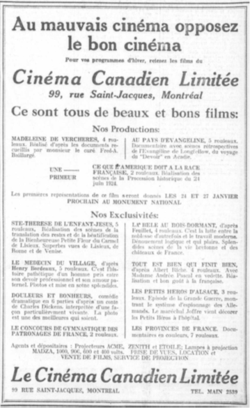 Figure 4 : Publicité publiée dans Le Devoir (17 janvier 1925) : 7.