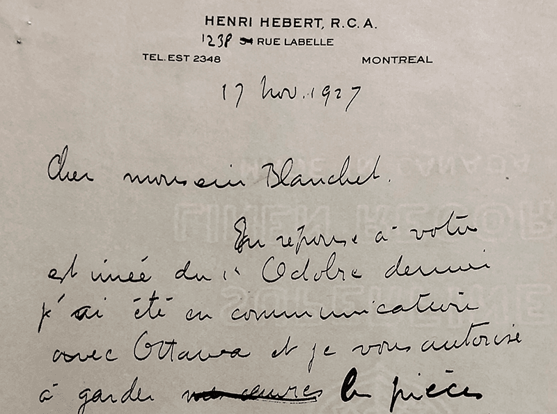 Figure 17 : Échantillon manuscrit de Henri Hébert. Collection du MNBAQ. Fonds de la Famille Hébert (P10).