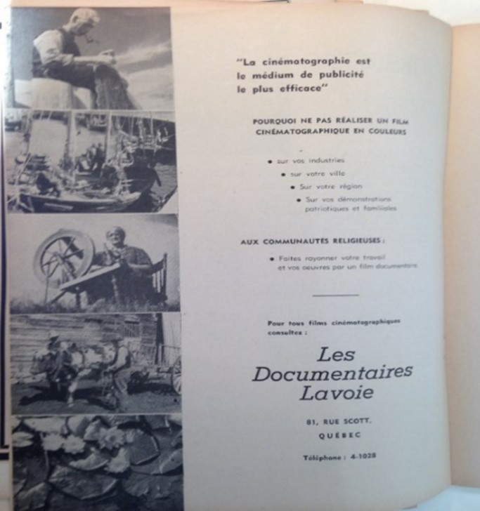 Figure 7 Une publicité pour Les Documentaires Lavoie parue dans la revue La Belle Province.